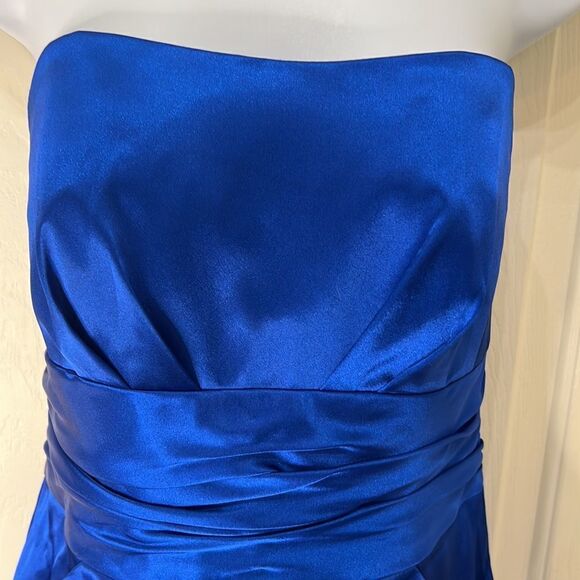 David’s Bridal Sz 8 Cobalt Blue Mini Prom Evening Formal Dress Pockets Strapless - Picture 3 of 6